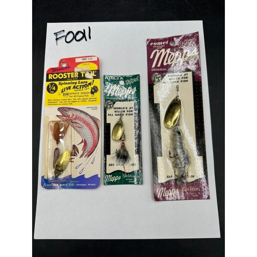 Vintage Wordens Rooster Tail Mepps Aglia Comet Fishing Lures Lot of 3 NOS